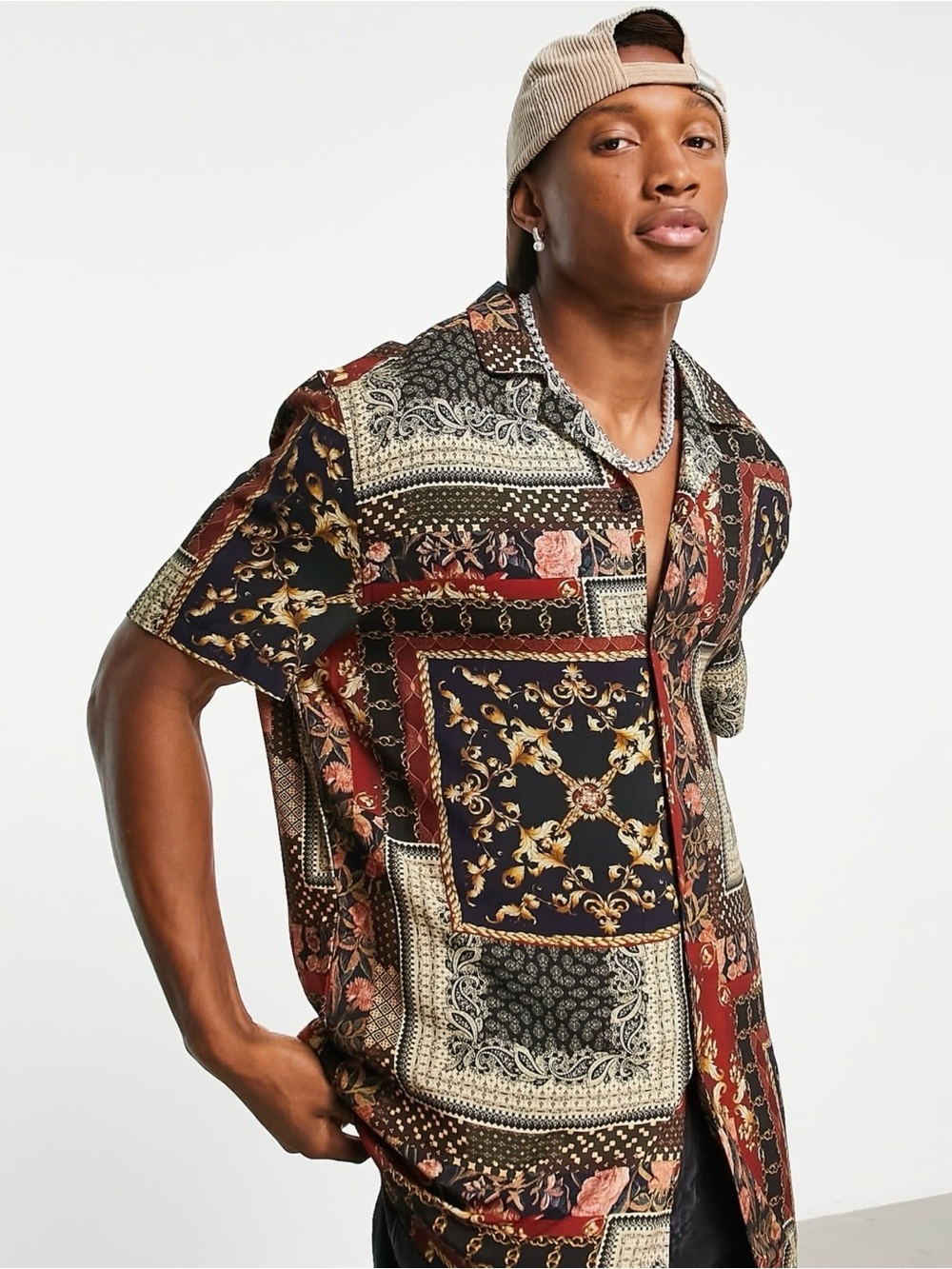 ASOS Relaxed Deep Reverse Shirt In Patchwork Baroque Print